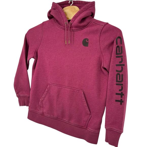 Womens Carhartt Relaxed Fit Midweight Logo Sleeve Graphic Hoodie Sweatshirt Sz L - Picture 1 of 7